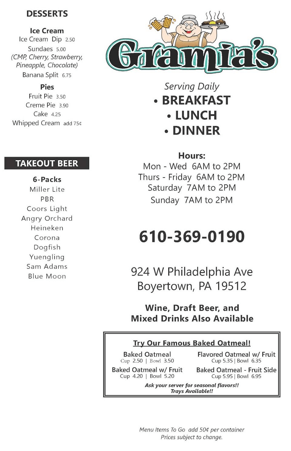 Our Menu Gramia S Restaurant Boyertown Pa